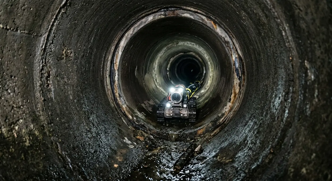 Robotic sewer camera inspecting pipe interior for Sewer Line Repair in South Kingstown